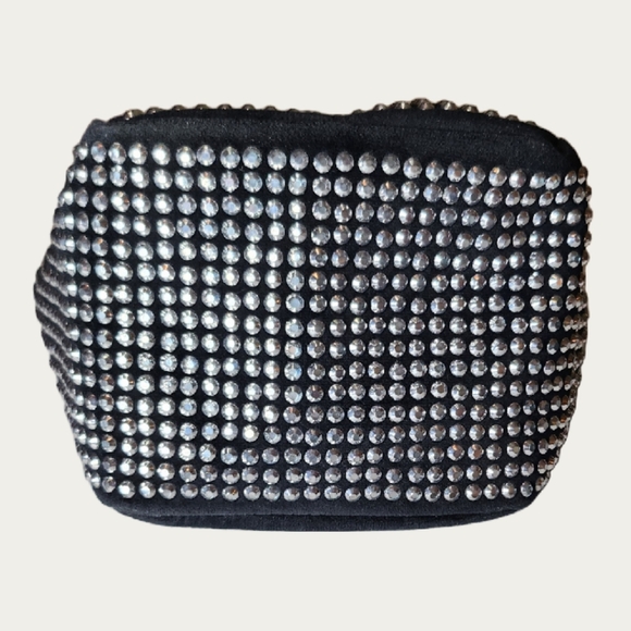 Rhinestone Studded FAUX Suede Mini Bag with Crossbody Strap, GUC - Picture 8 of 16